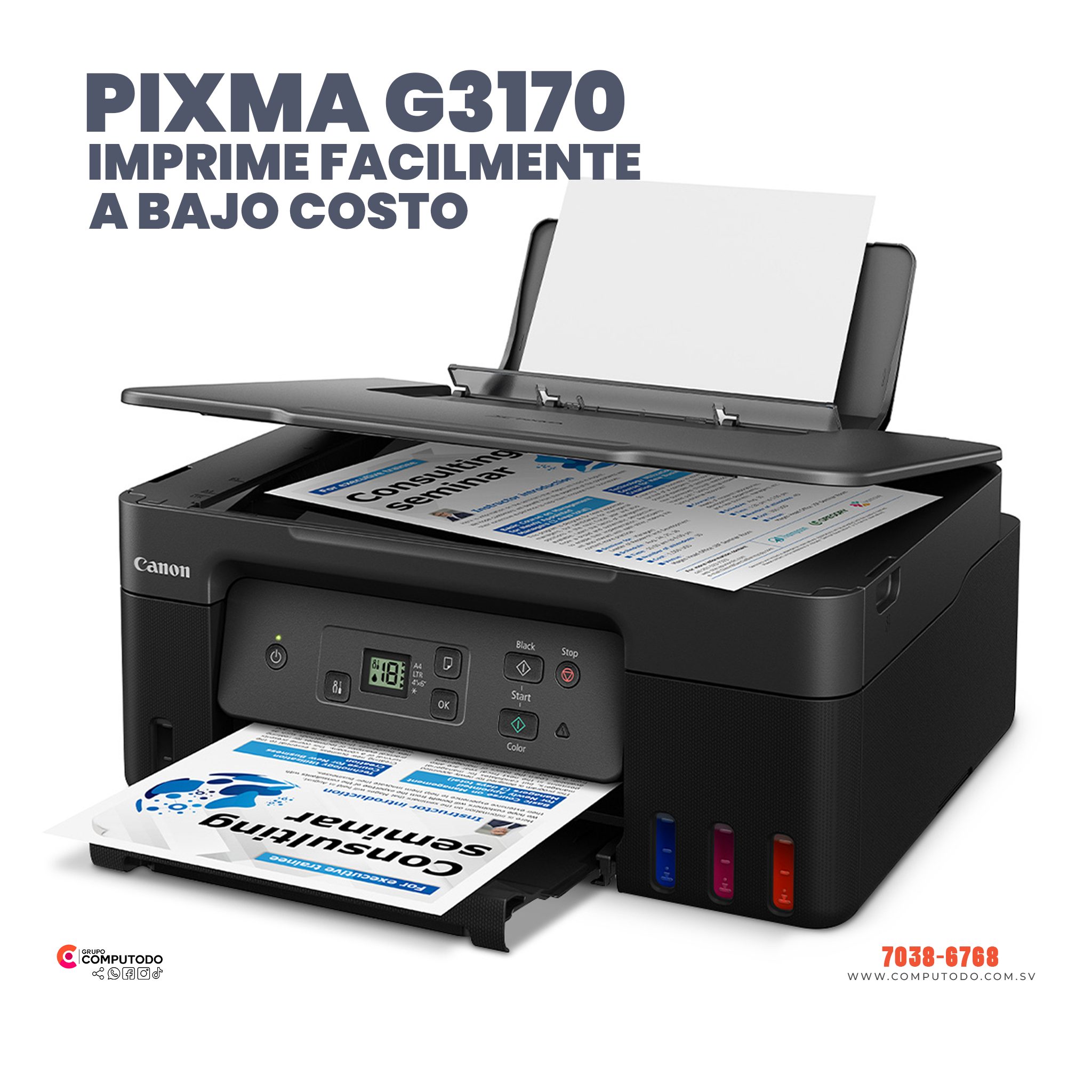 Sistema de tinta híbrido integrado, diseño compacto y capacidades de impresión sin bordes